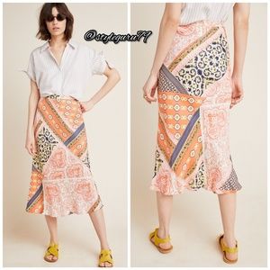 NWT, Anthropologie, Bias Satin Midi Printed Skirt